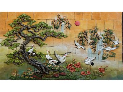 Tranh gốm ốp tường Tùng hạc diên niên